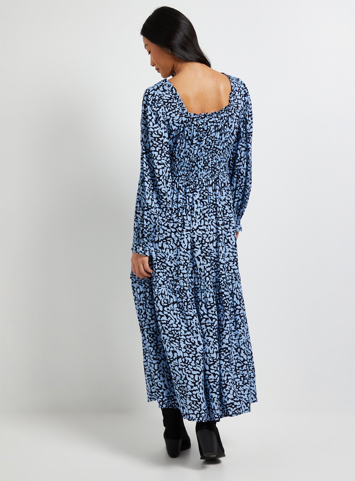 DOROTHY PERKINS Petite Blue Square Neck Blouson Sleeve Tiered Maxi Dress 16 - Image 3 thumbnail