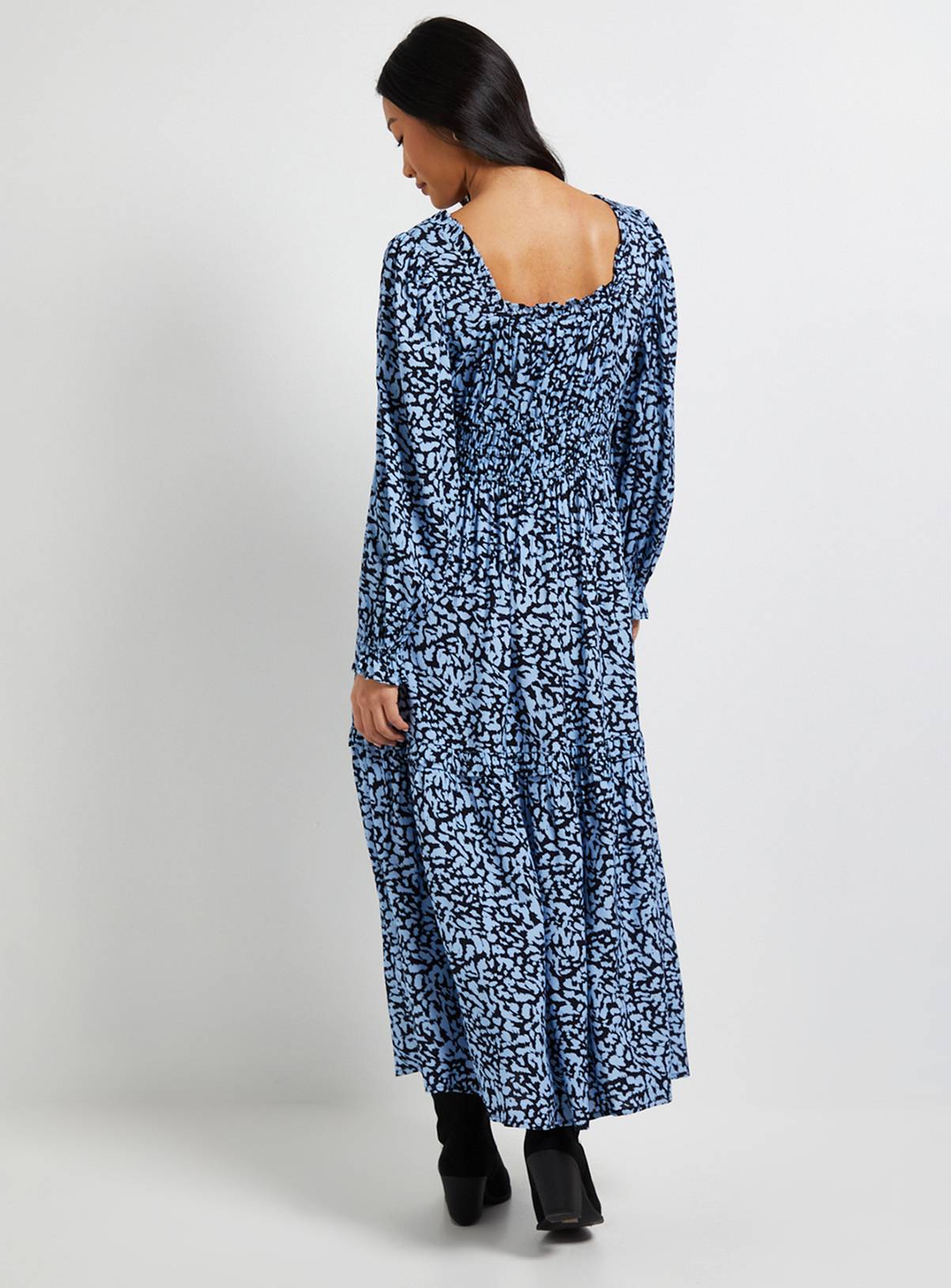 DOROTHY PERKINS Petite Blue Square Neck Blouson Sleeve Tiered Maxi Dress 16 - Image 3