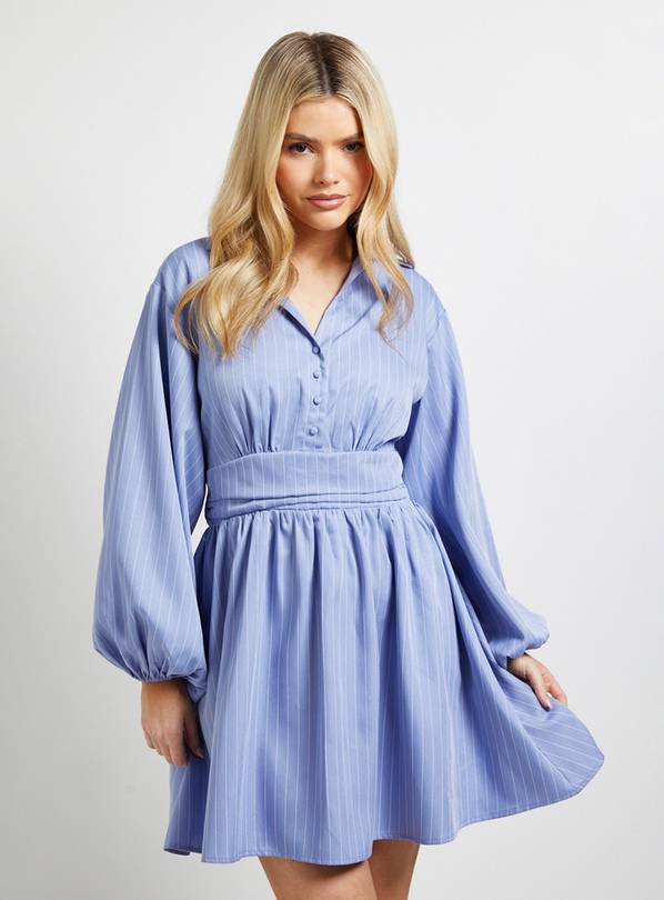 DOROTHY PERKINS Pinstripe Collar Detail Gathered Waist Mini Dress 12