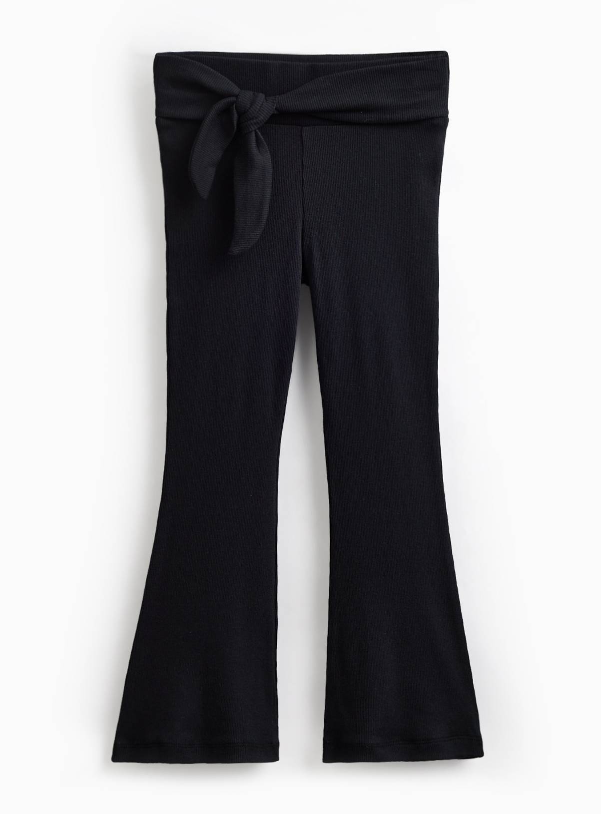 Black Ribbed Tie Waist Flared Leggings 13 years - Image 1