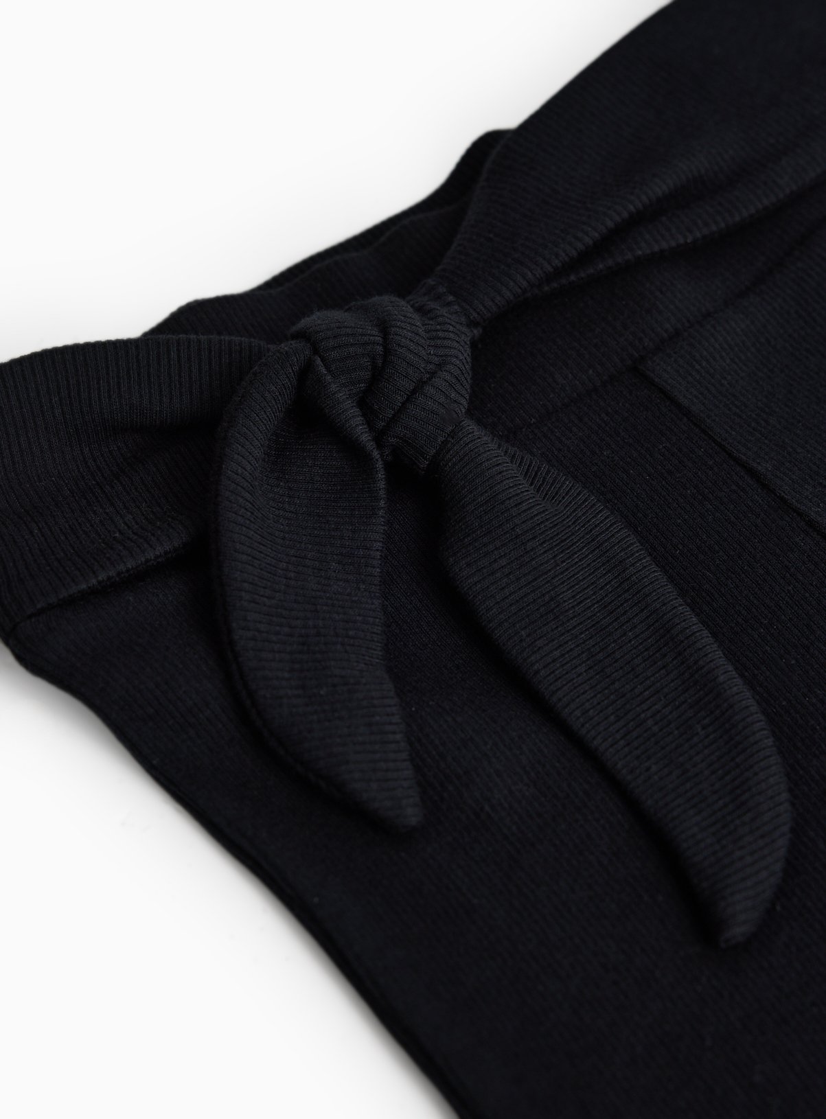 Black Ribbed Tie Waist Flared Leggings 13 years - Image 2 thumbnail
