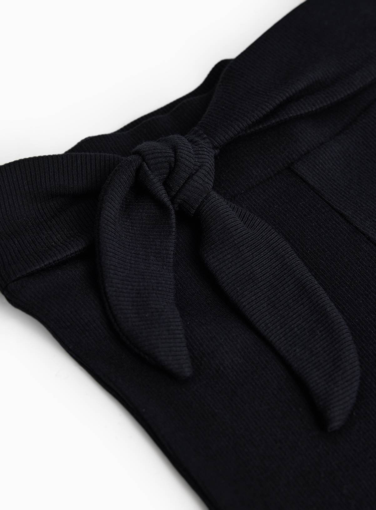 Black Ribbed Tie Waist Flared Leggings 13 years - Image 2