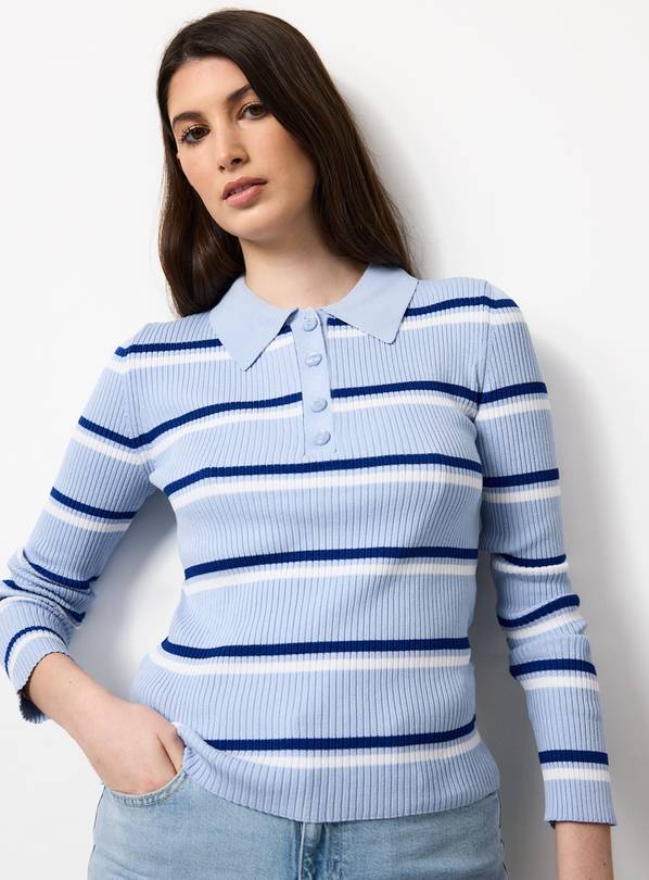 Blue Striped Collared Jumper XS