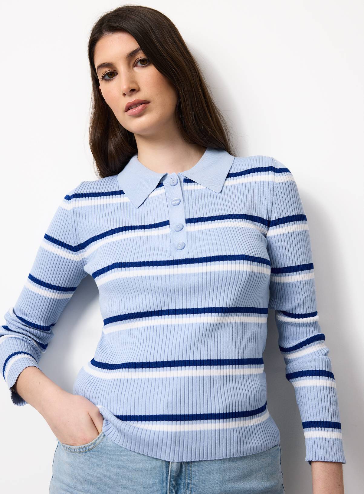 Blue Striped Collared Jumper XS - Image 1