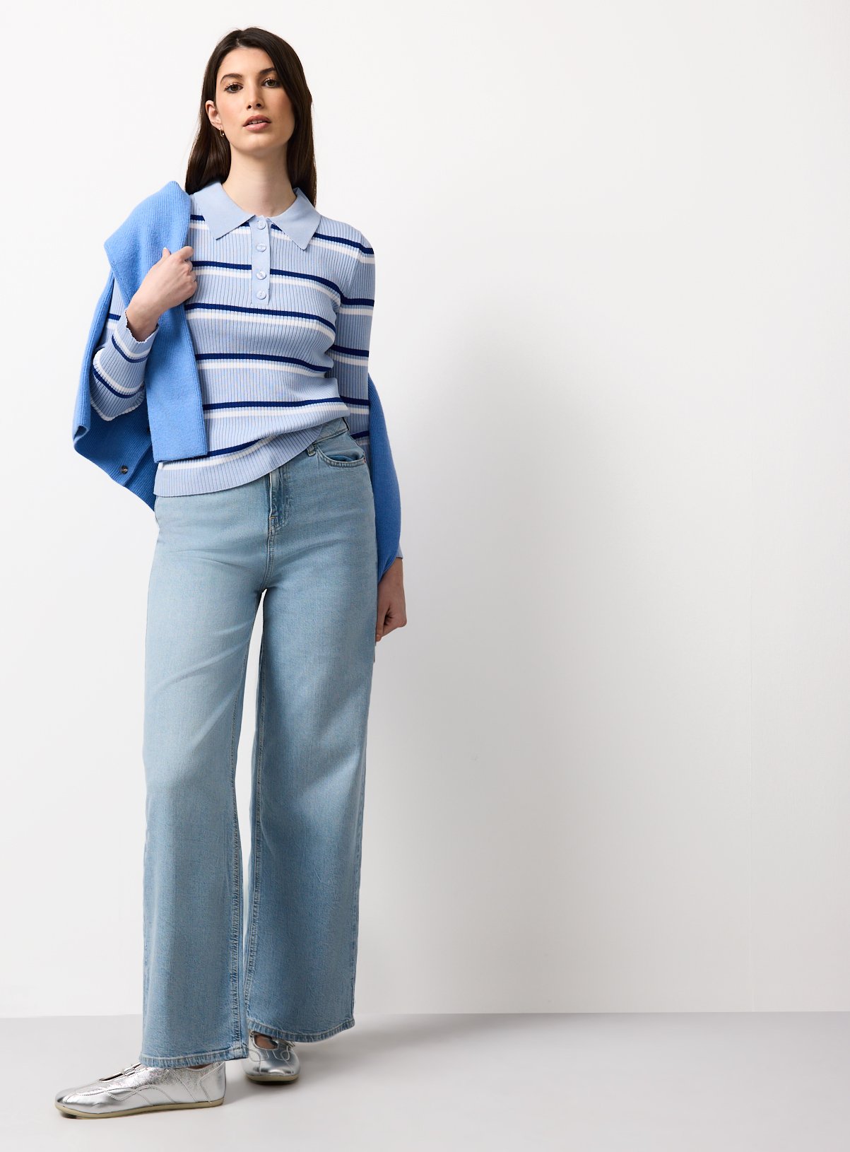 Blue Striped Collared Jumper XS - Image 2 thumbnail