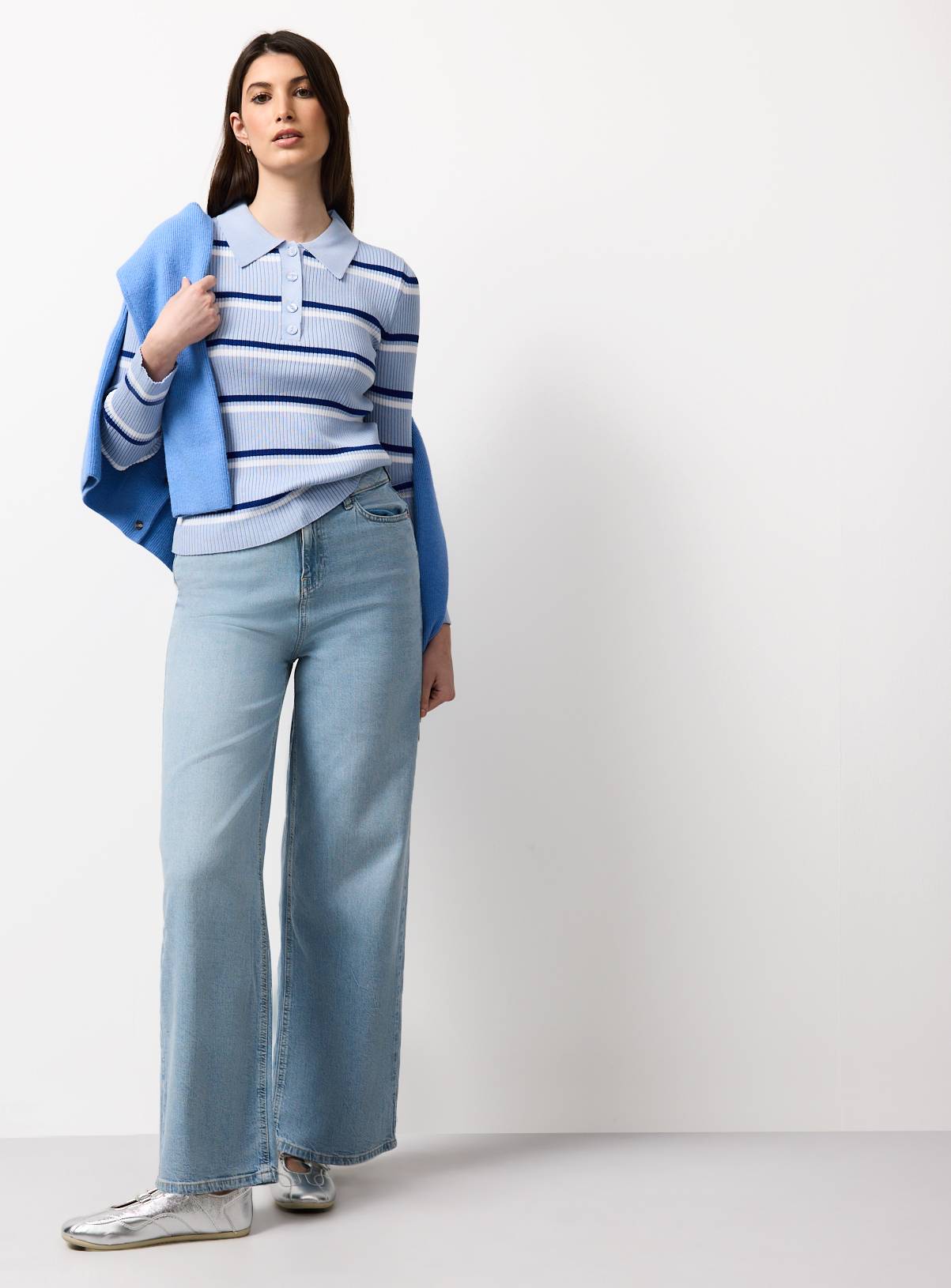Blue Striped Collared Jumper XS - Image 2