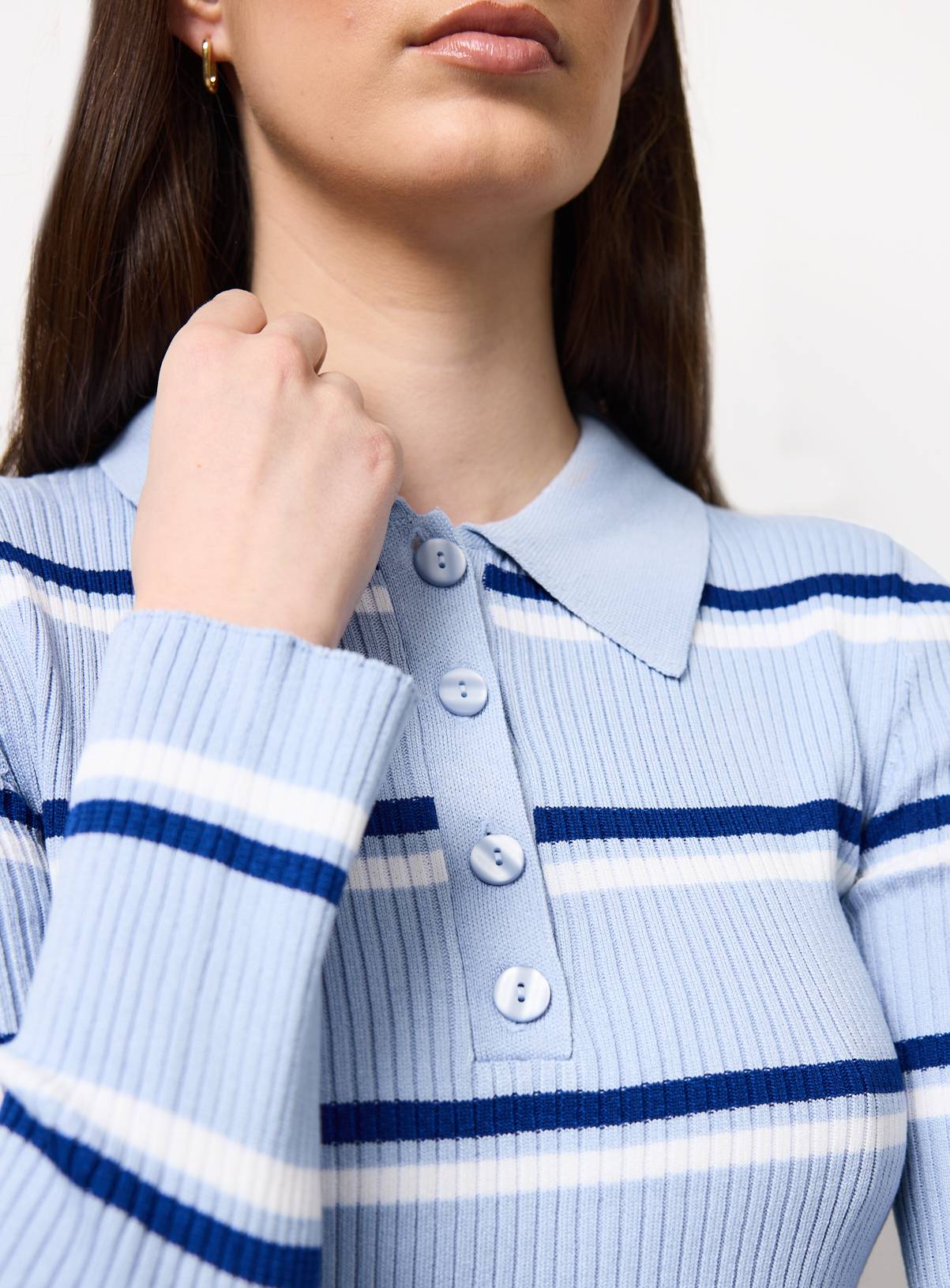 Blue Striped Collared Jumper XS - Image 3