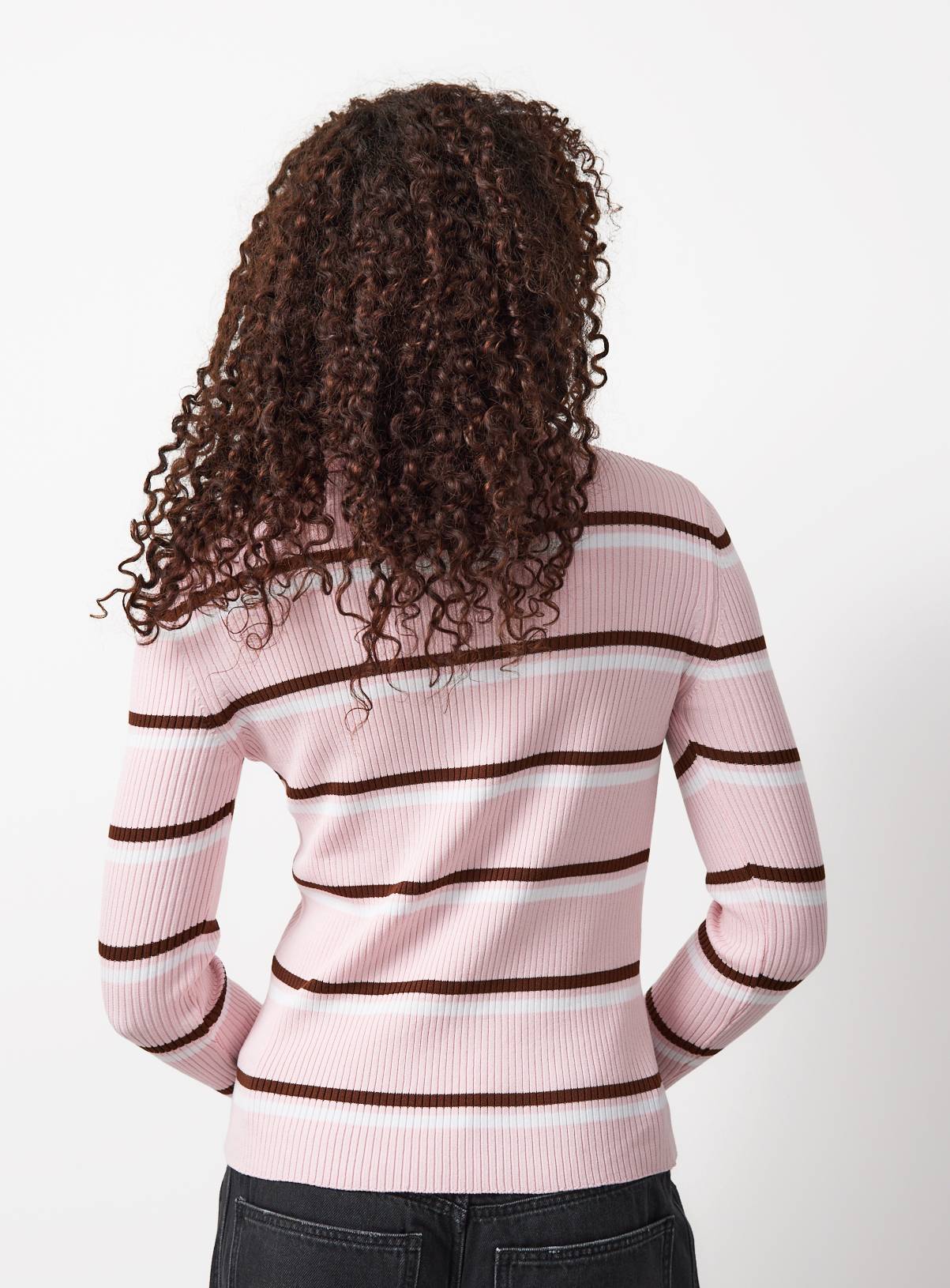 Pink Striped Collared Jumper M - Image 4