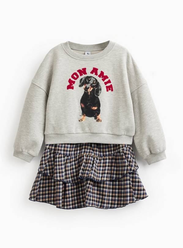 Grey Dog Print Sweat & Skirt Set 14 years