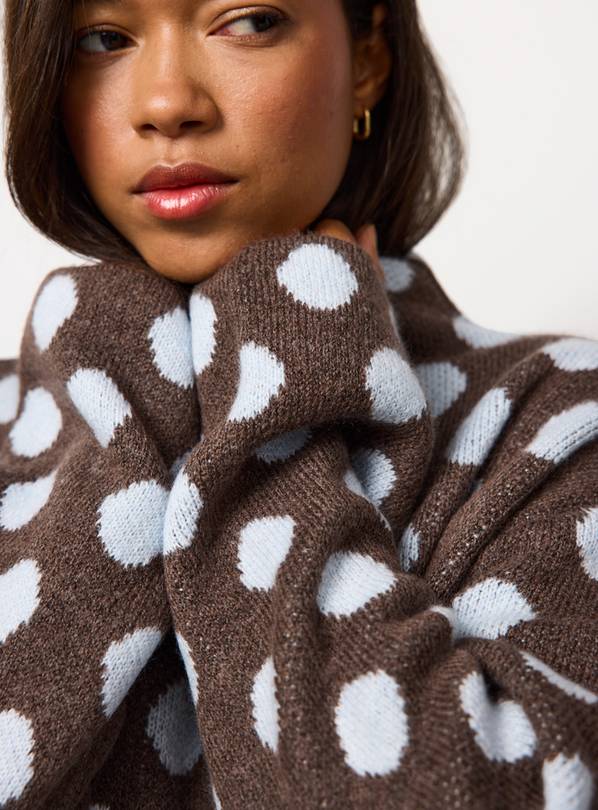 Brown High Neck Spotty Print Jumper XL