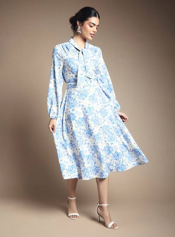 WALLIS Floral Button Tie Neck Midi Dress 8