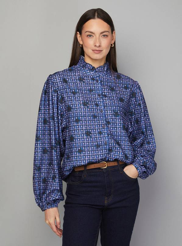 WALLIS Check Ruffle Collar Button Blouse 22