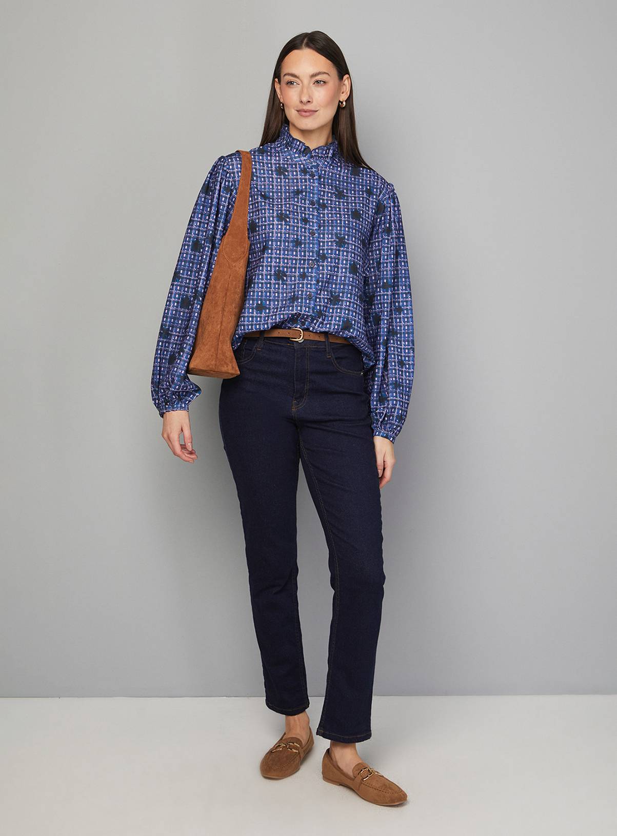 WALLIS Check Ruffle Collar Button Blouse 18 - Image 2