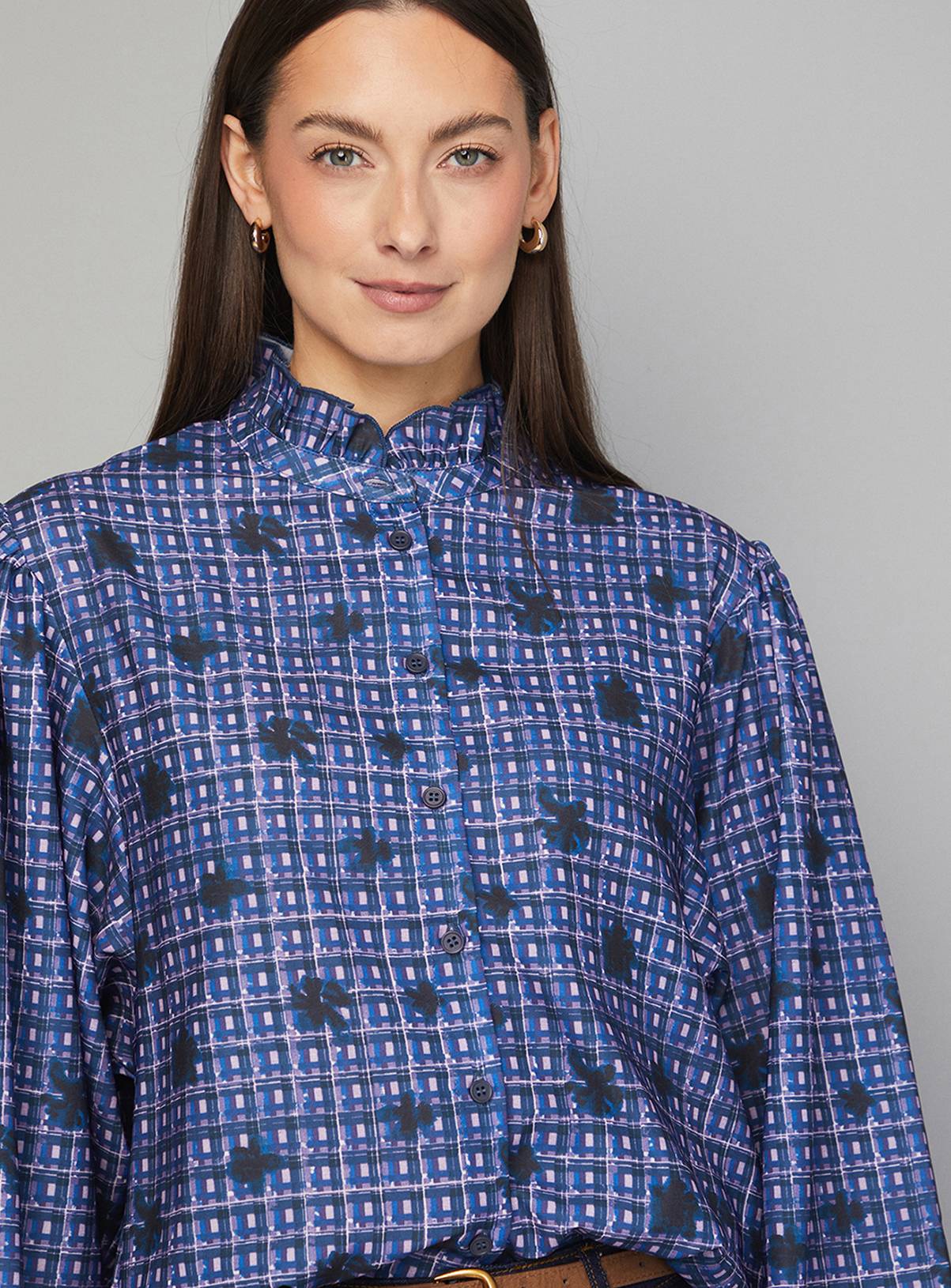 WALLIS Check Ruffle Collar Button Blouse 18 - Image 3
