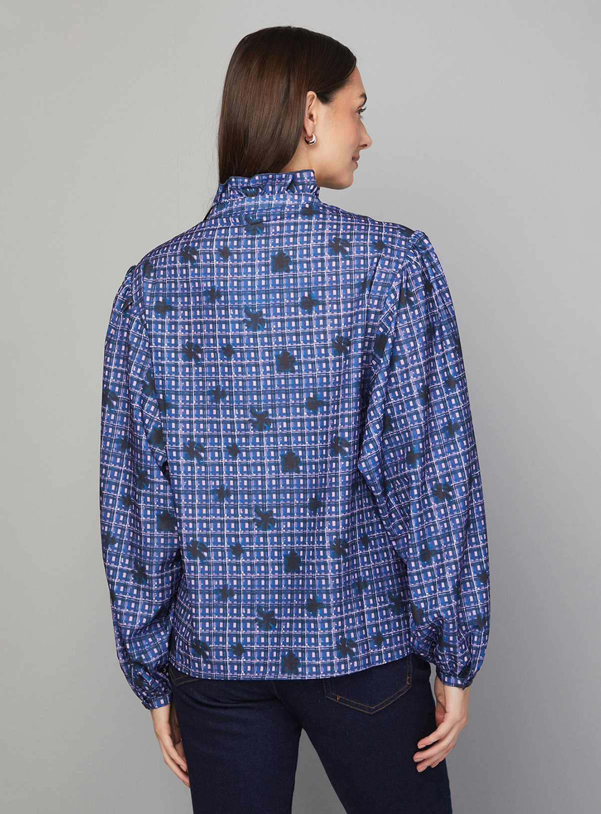 WALLIS Check Ruffle Collar Button Blouse 18 - Image 4 thumbnail