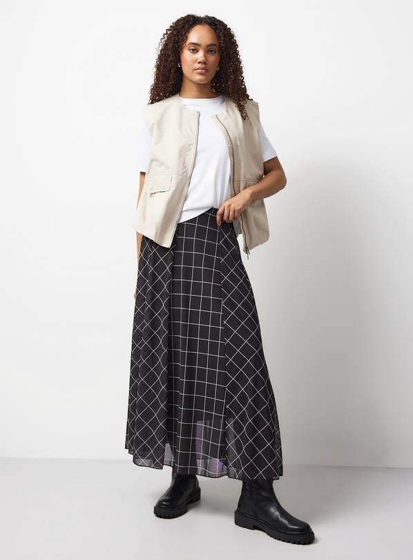 Black Grid Print Mesh Midaxi Skirt 16