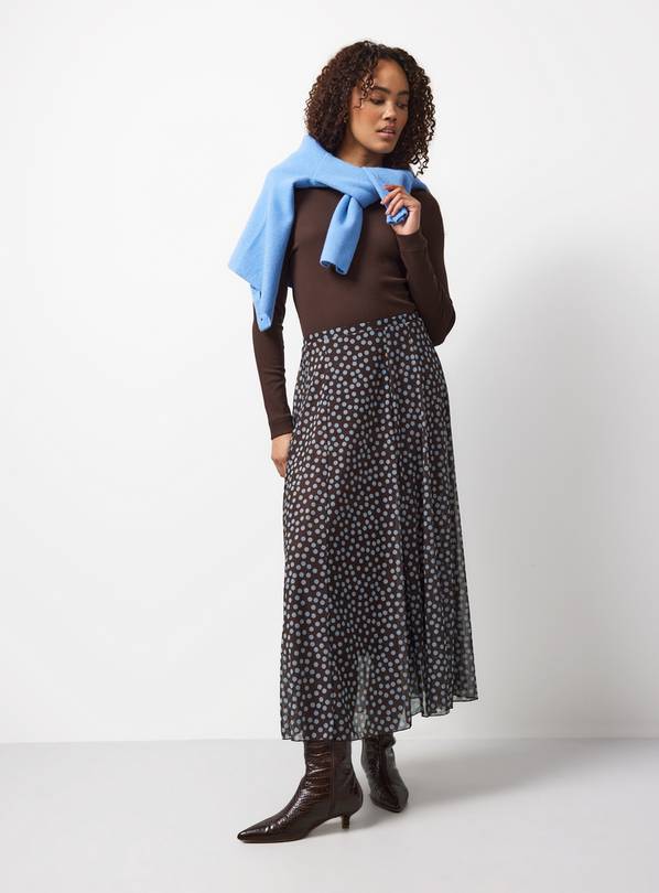 Brown Spot Print Mesh Midaxi Skirt 24