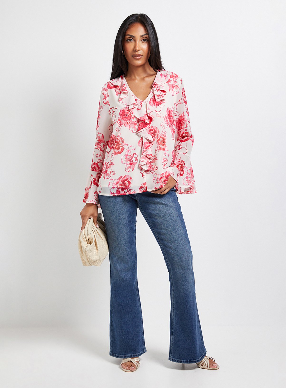 WALLIS Petite Floral Print Ruffle Detail Blouse 12 - Image 2 thumbnail