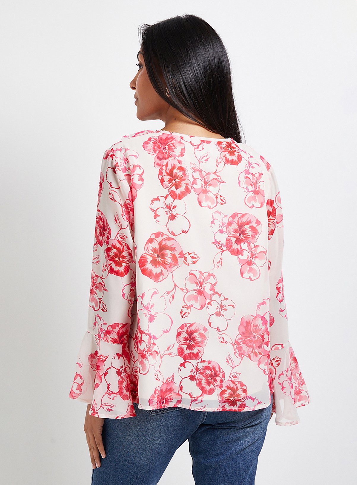 WALLIS Petite Floral Print Ruffle Detail Blouse 12 - Image 3 thumbnail