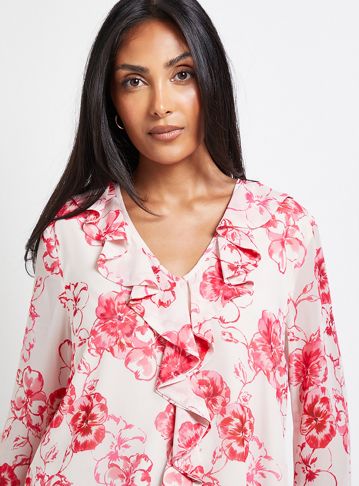 WALLIS Petite Floral Print Ruffle Detail Blouse 12 - Image 4 thumbnail