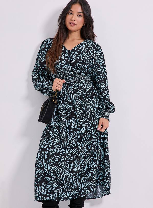 DOROTHY PERKINS Blue Animal V Neck Button Front Detail Midi Dress 8