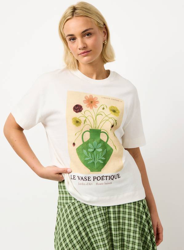 Cream Le Vase Poetique Slogan Graphic T-Shirt XS