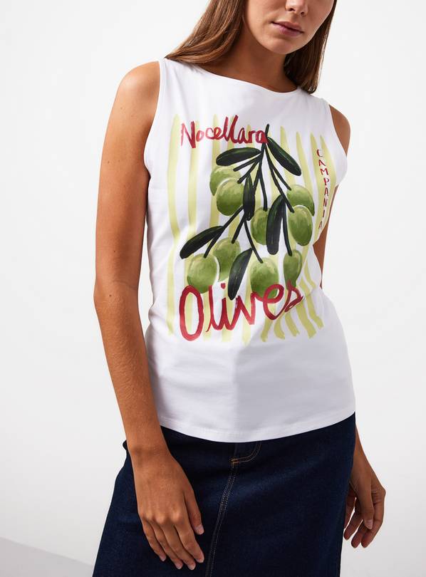 White Olive Graphic Print Vest 18
