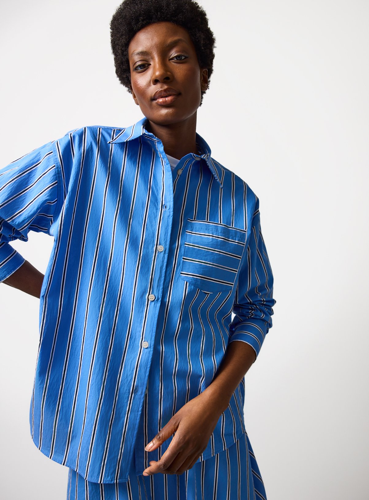 Blue Stripe Relaxed Long Sleeve Shirt 20 - Image 1 thumbnail