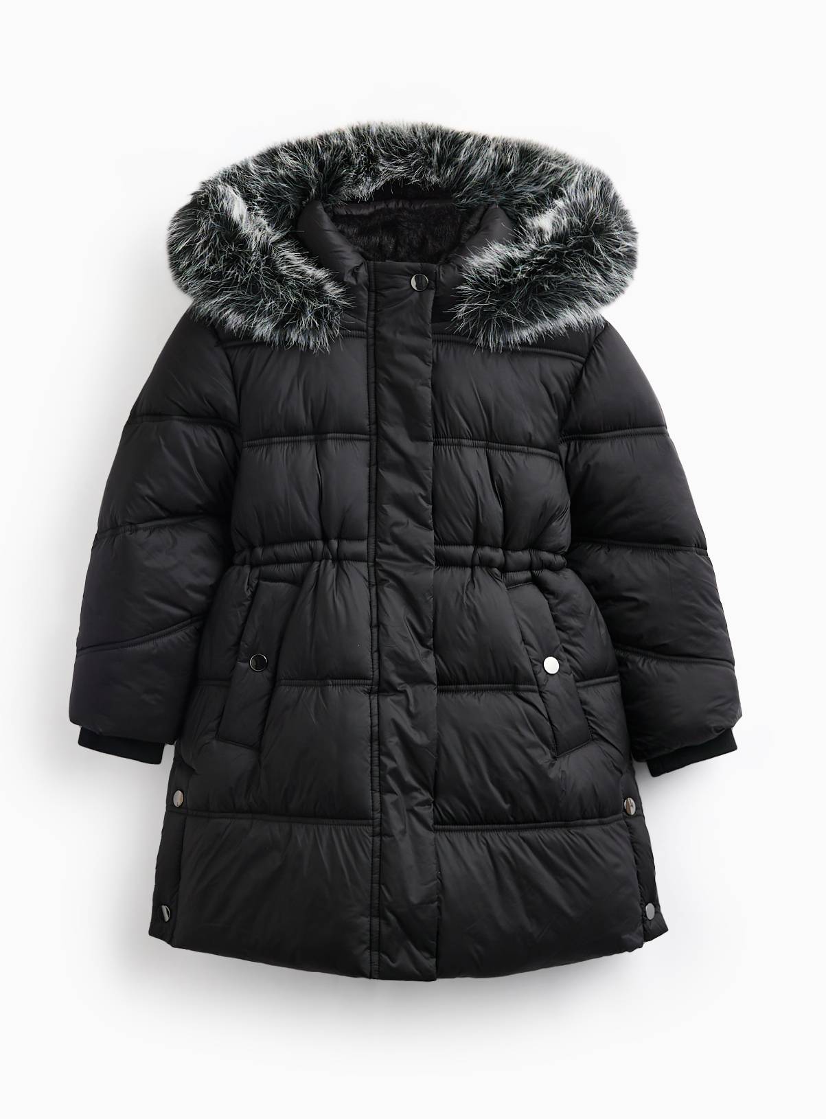 Black Fluffy Hood Puffer Jacket 9-10 years - Image 1