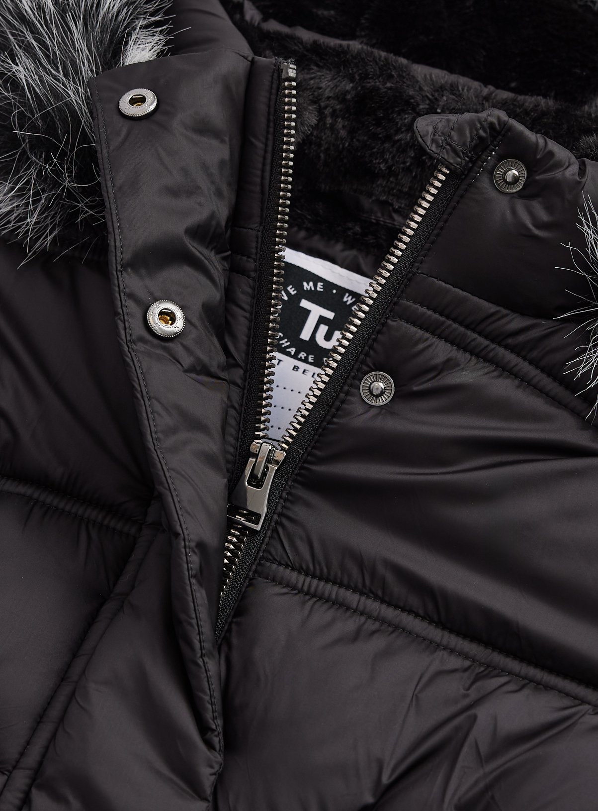 Black Fluffy Hood Puffer Jacket 9-10 years - Image 2 thumbnail