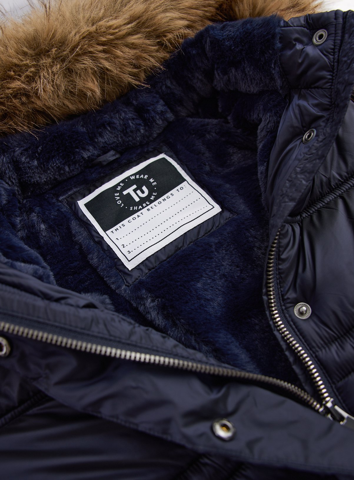 Navy Fluffy Hood Puffer Jacket 15-16 years - Image 2 thumbnail