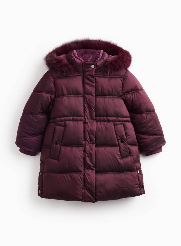Burgundy Fluffy Hood Puffer Jacket 15-16 years