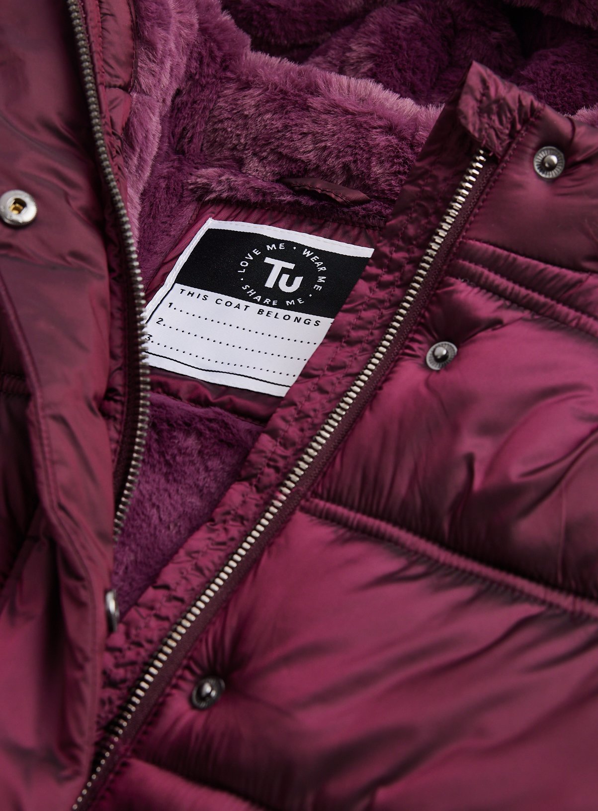 Burgundy Fluffy Hood Puffer Jacket 15-16 years - Image 2 thumbnail