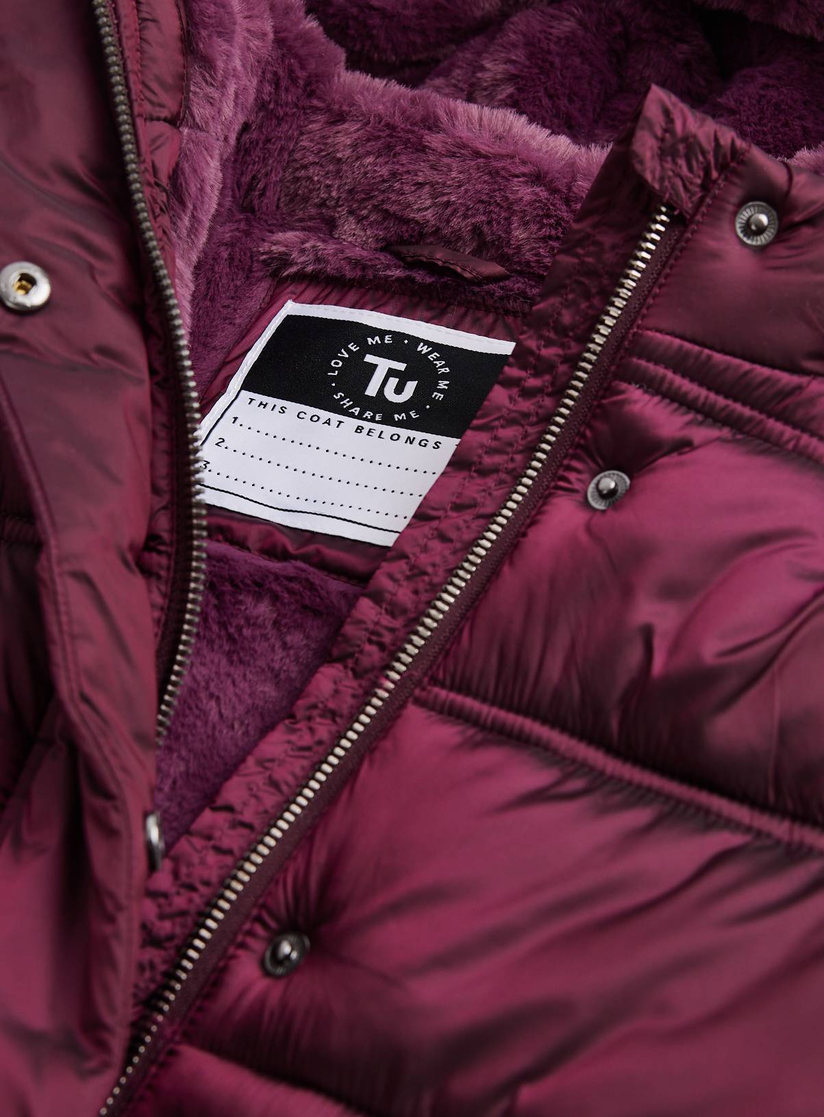 Burgundy Fluffy Hood Puffer Jacket 15-16 years - Image 2