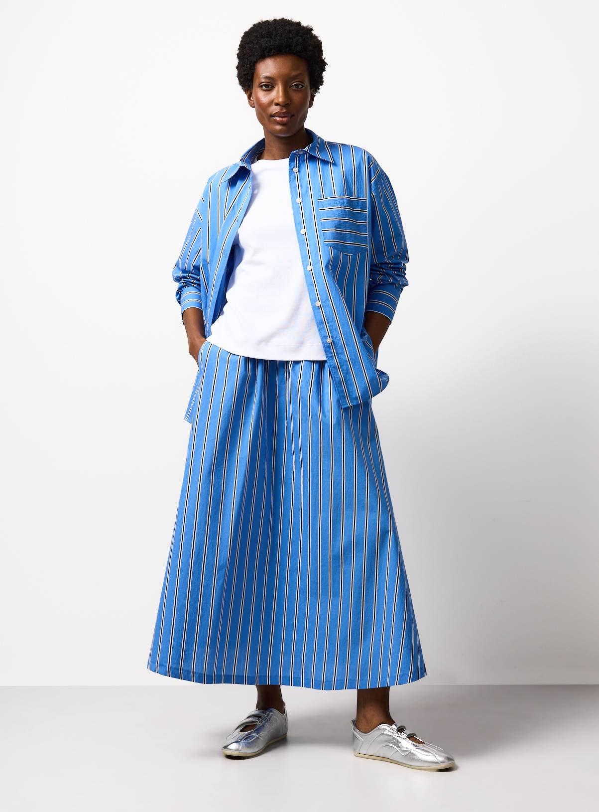 Blue Stripe Co-ord Full Midaxi Skirt 14 - Image 2
