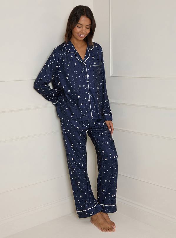 DOROTHY PERKINS Navy Star Printed Nightwear Tipped Long Sleeve Pyjama Set S