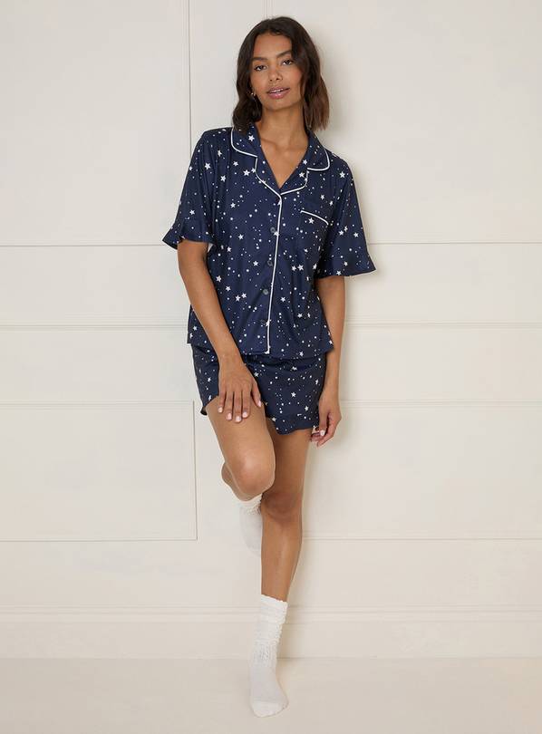 DOROTHY PERKINS Navy Star Printed Nightwear Tipped Short Sleeve Pyjama Set S