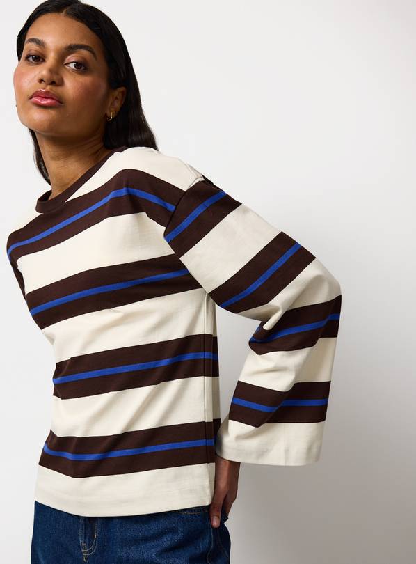 Brown Striped Long Sleeve T-Shirt XS