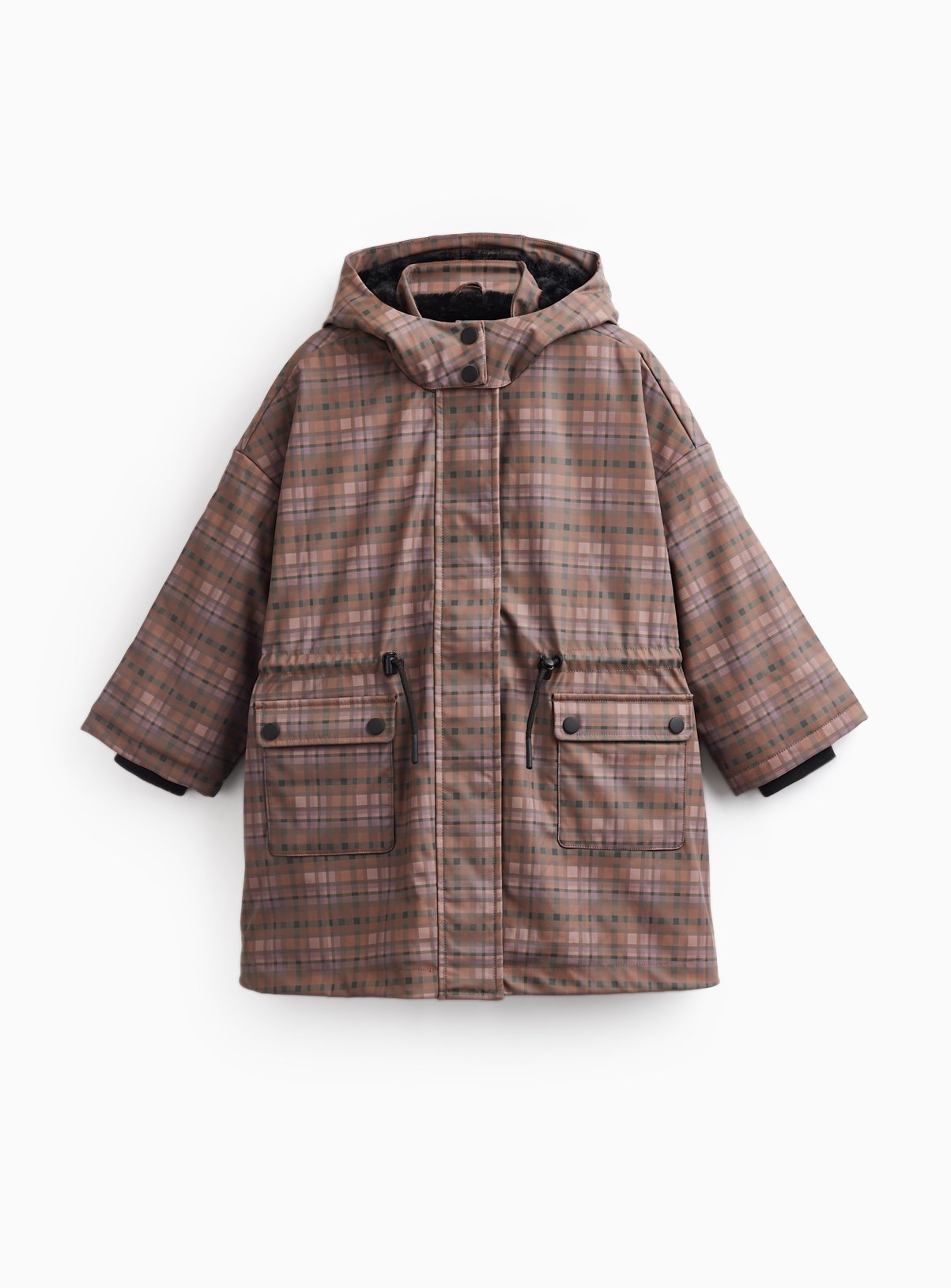 Purple Checked Faux Fur-Lined Mac 7-8 years - Image 1 thumbnail