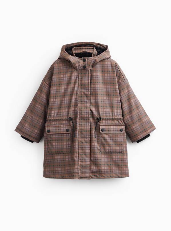 Purple Checked Faux Fur-Lined Mac 5-6 years