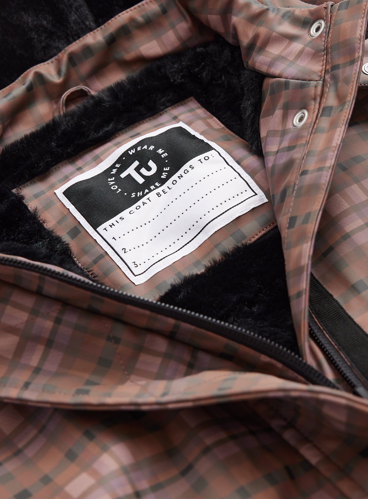 Purple Checked Faux Fur-Lined Mac 7-8 years - Image 2 thumbnail