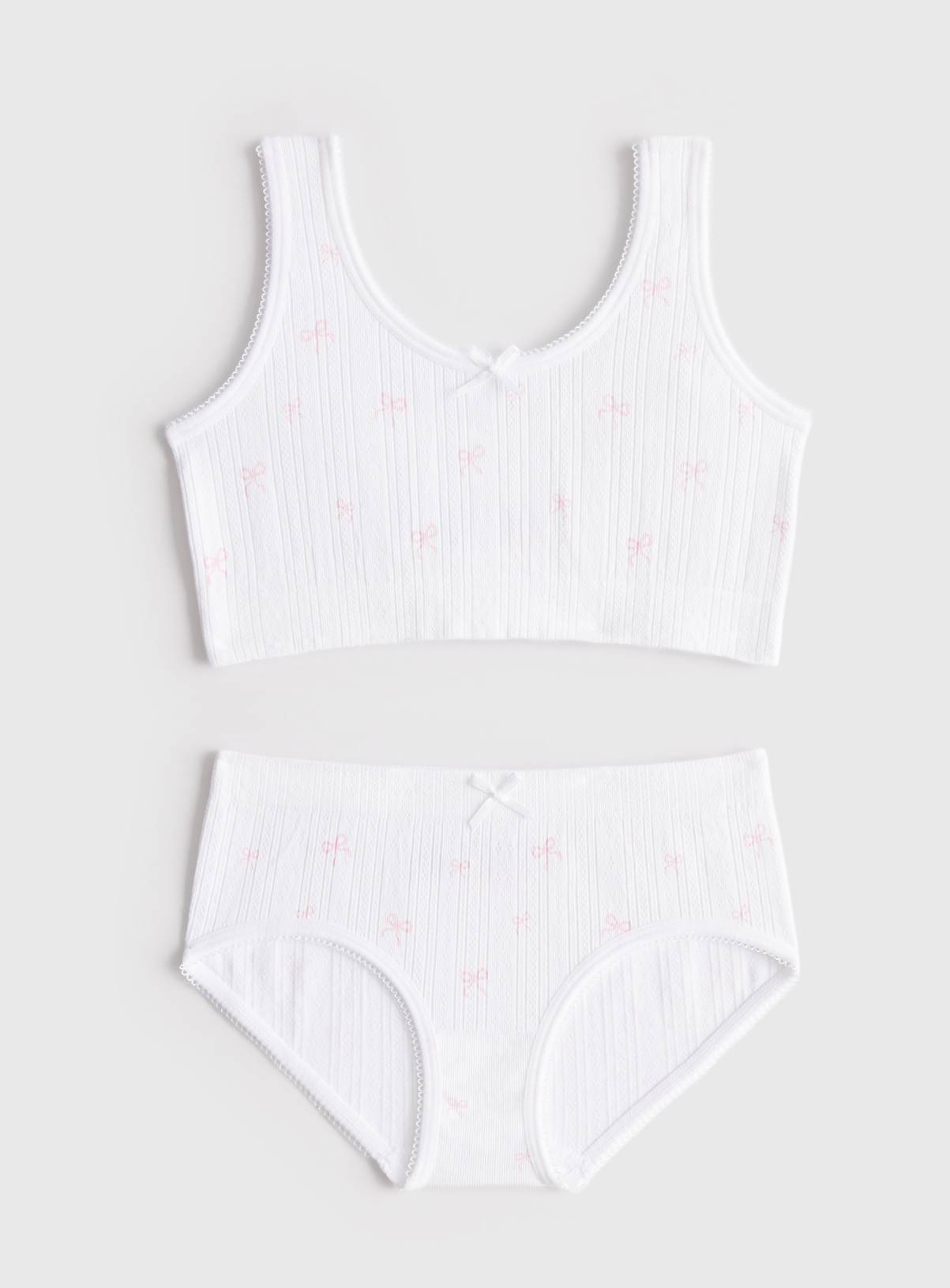 White Bow Print Vest & Knickers Set 4-6 years - Image 1