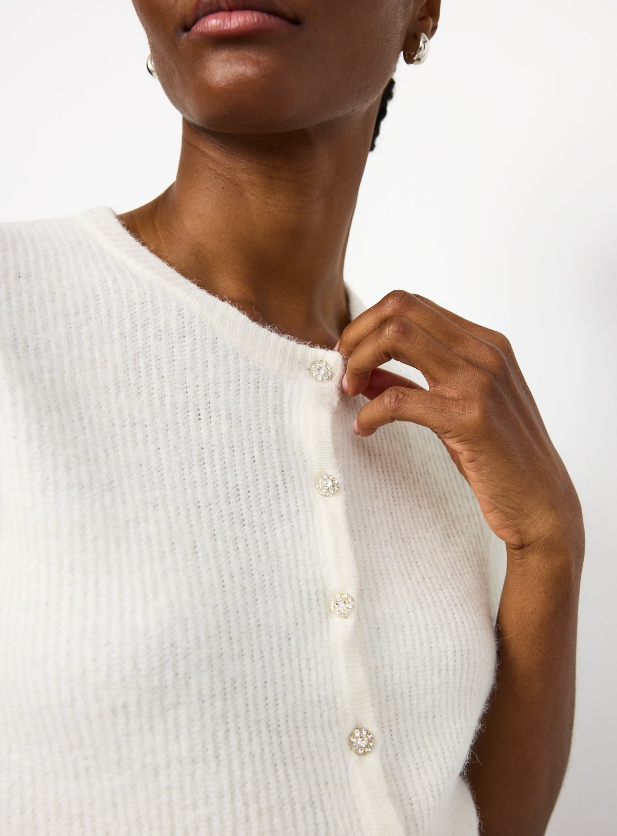 Cream Short Sleeve Jewel Button Knitted Cardigan 8 - Image 3 thumbnail