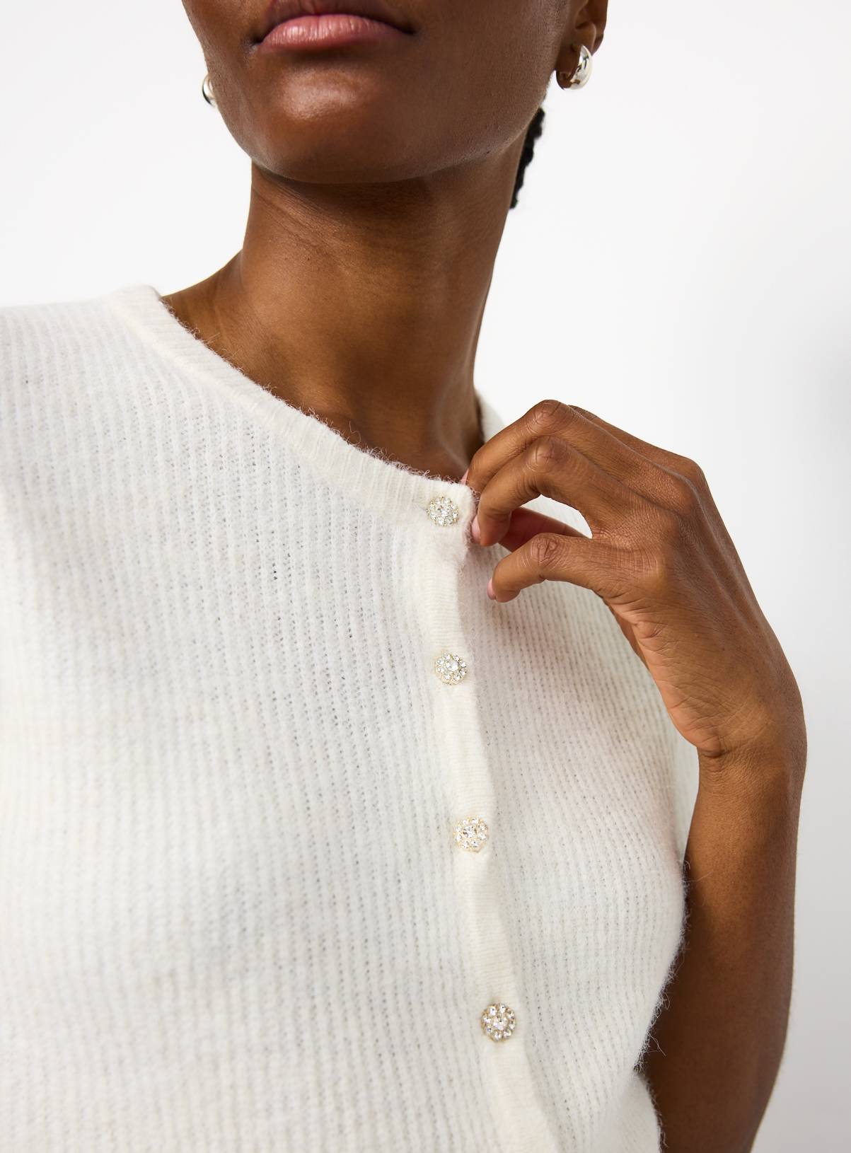 Cream Short Sleeve Jewel Button Knitted Cardigan 8 - Image 3