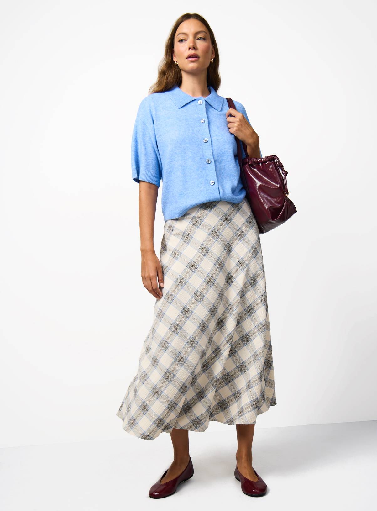 Blue Knitted Collared Short Sleeve Cardigan XL - Image 2