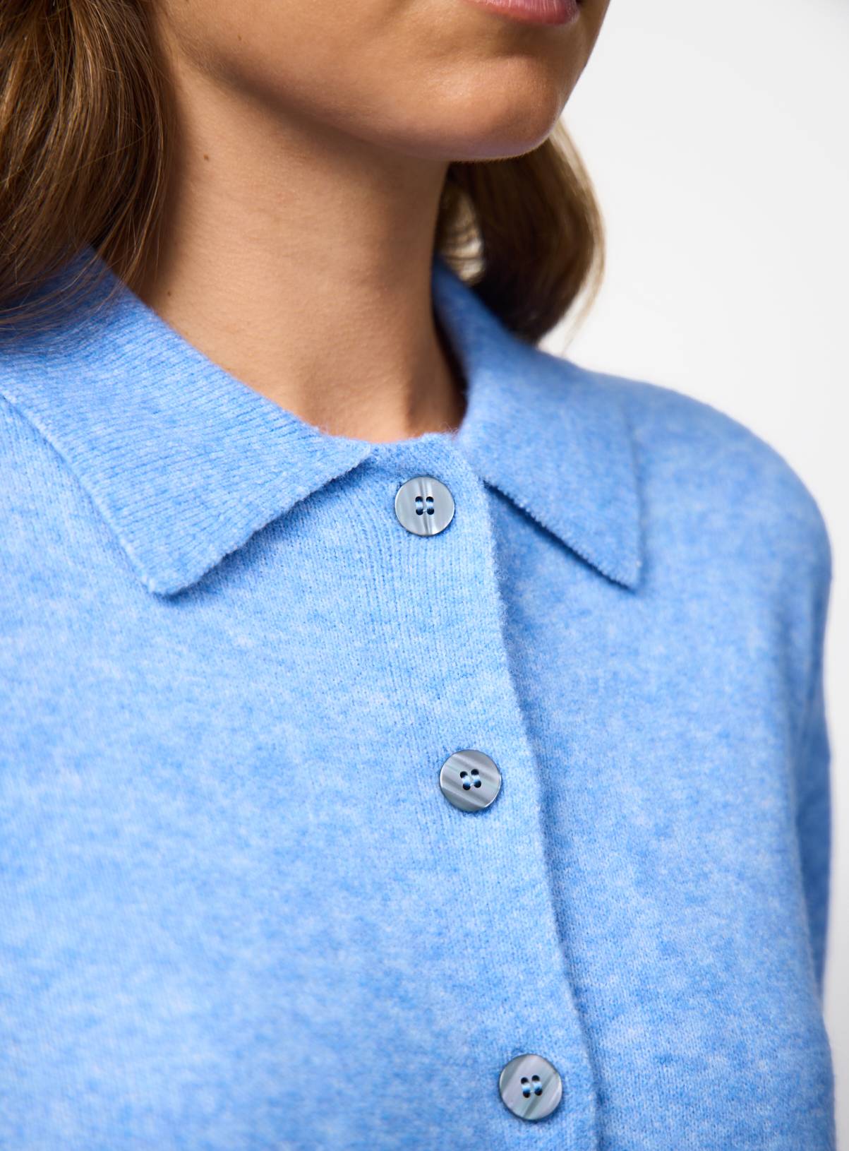 Blue Knitted Collared Short Sleeve Cardigan XL - Image 3