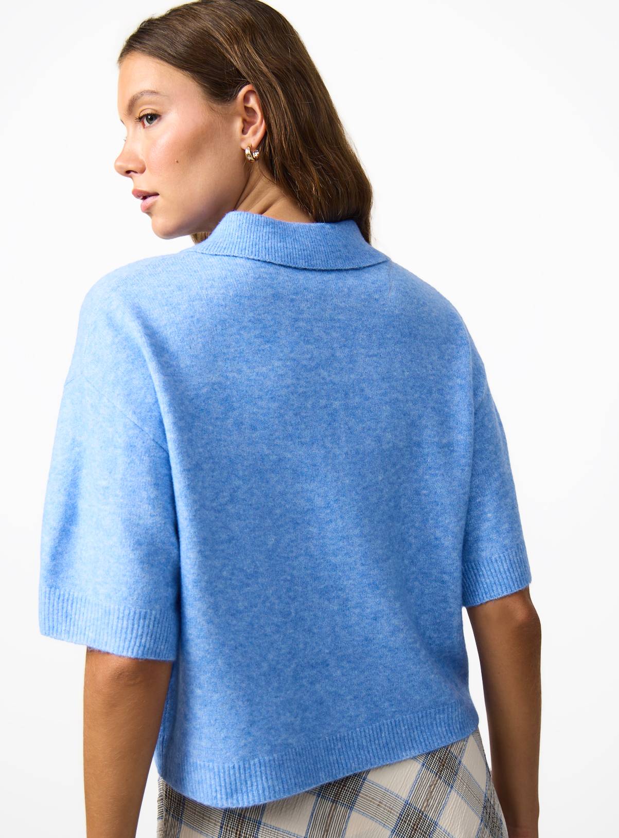 Blue Knitted Collared Short Sleeve Cardigan XL - Image 4