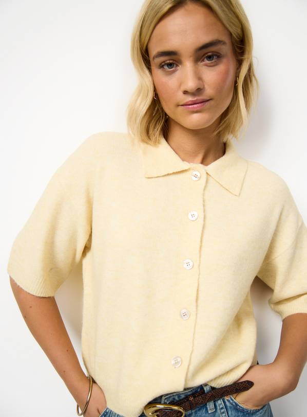 Yellow Collared Short Sleeve Cardigan XS