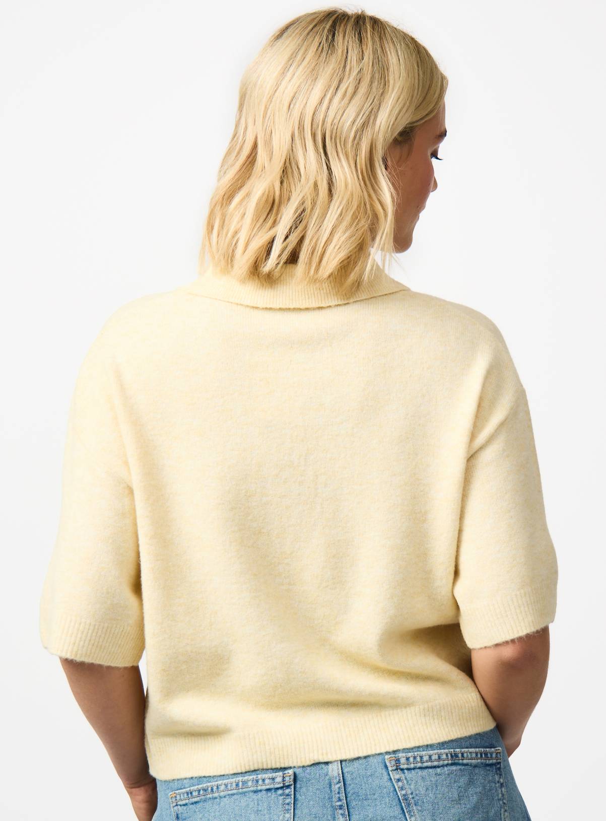 Yellow Knitted Collared Short Sleeve Cardigan S - Image 4