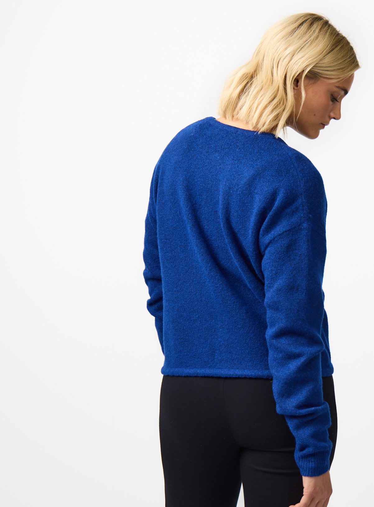 Blue Drawcord Hem Crew Neck Cardigan L - Image 4 thumbnail